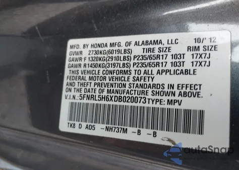 2013 Honda Odyssey Ex-L z USA, uszkodzony, nr VIN 5FNRL5H6XDB020073